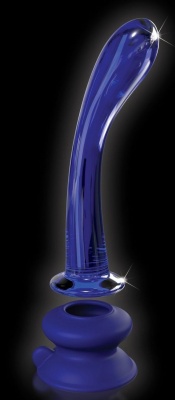 Синий стеклянный стимулятор Icicles №89 с силиконовой присоской - 18 см.